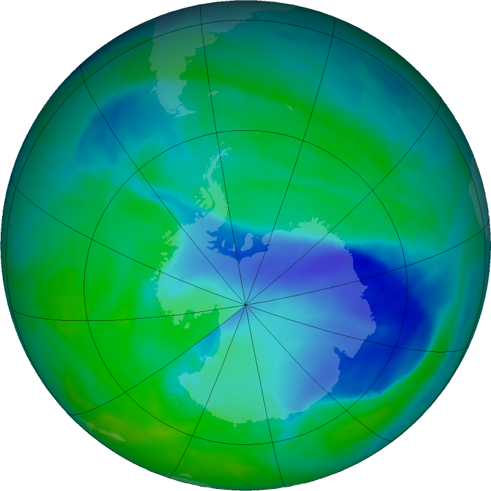 Antarctic ozone map for 13 December 2015
